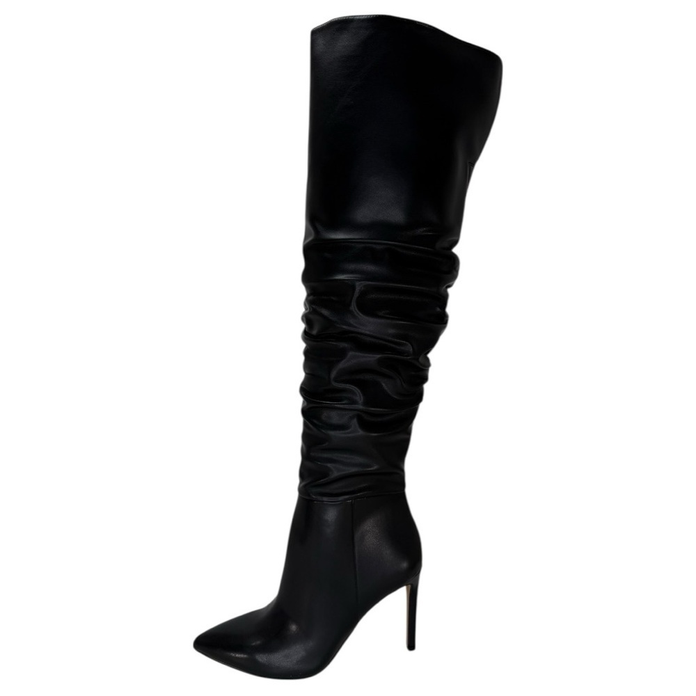 INC Iyonna Black Faux Leather Ruched Shaft OTK Heeled Womens Boots Size 8M - Picture 4 of 12